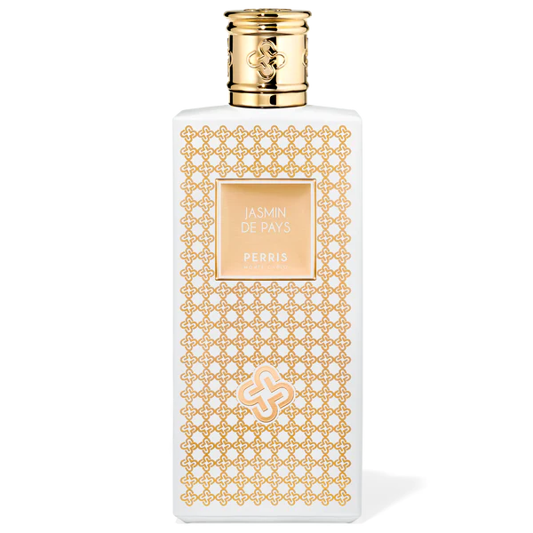 Frasco elegante del perfume Jasmin de Pays de Perris Monte Carlo, reflejando la esencia floral y sofisticada del jazmín de Grasse.