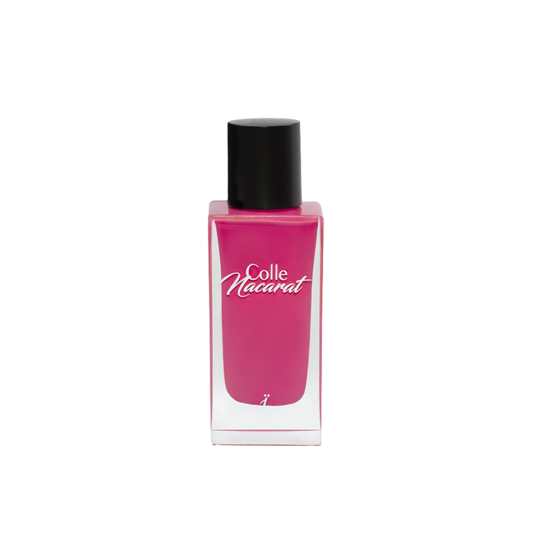 Perfume Colle Naccarat de Yzkine en frasco fucsia con tapón negro, aroma sensual y moderno.