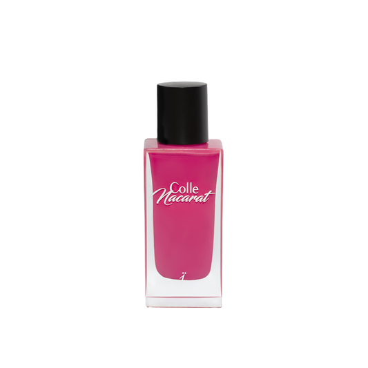 Perfume Colle Naccarat de Yzkine en frasco fucsia con tapón negro, aroma sensual y moderno.