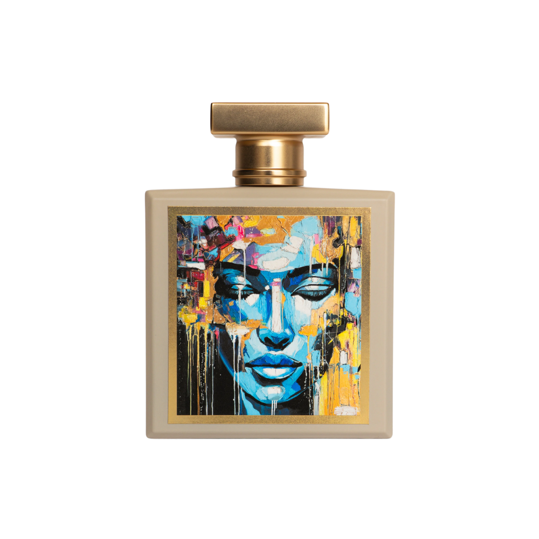 Frasco de lujo del perfume The Architect of Dreams – Edición Limitada, con ilustración artística de Lana Frey. Venta exclusiva en Perfumería Sanchotena.