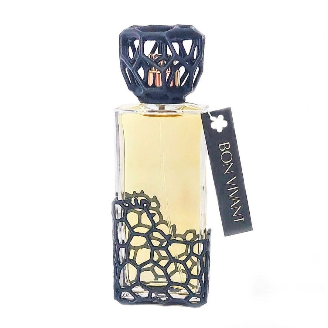 rasco de Bon Vivant, Sid Martens, perfume amaderado oriental, aroma cálido con acabado en resina texturizada.