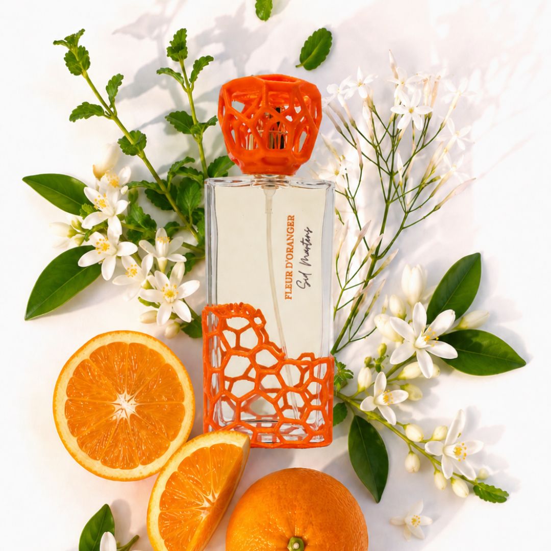 Fleur d'Oranger, Sid Martens, floral cítrico con azahar, naranja y jazmín real; aroma fresco y luminoso.