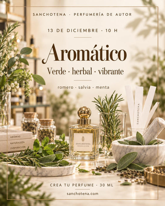 Taller Crea tu perfume aromático en Perfumería Sanchotena, con romero, salvia y menta. 13 de diciembre a las 10:00 h.
